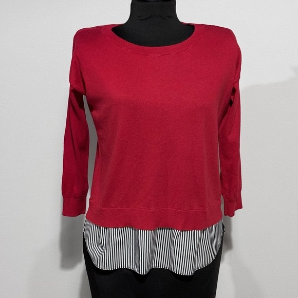 Lauren Ralph Lauren Layered Mix Media Sweater, Striped Tail size Small Petite - Picture 4 of 12